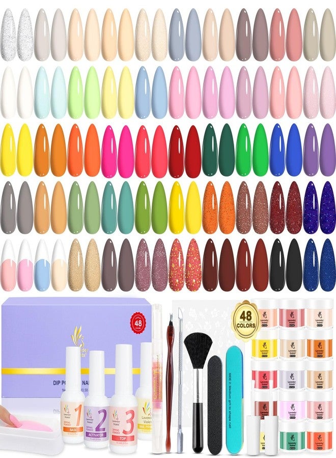 Lavender Violets Dip Powder Nail Kit 48 Colors Pink Red Purple Brown with Dip Powder Liquid Set and Essential Manicure Tools for Home Salon Manicure Nail Art Design G905 - Image 1